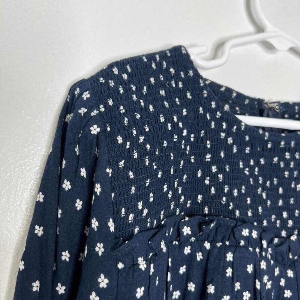 Bardot Junior Girls Navy Floral Dress Size 10 Smocked Long Sleeve NEW